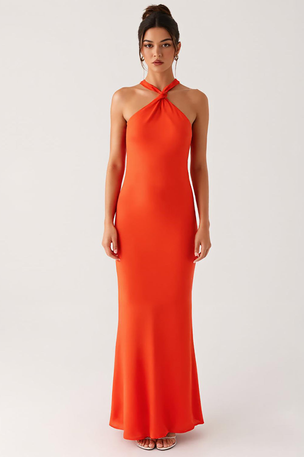 Halter Orange Backless Sheath Formal Dress