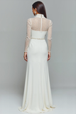 Elegant White Chiffon High Neck Mermaid Long Sleeves Formal Dress