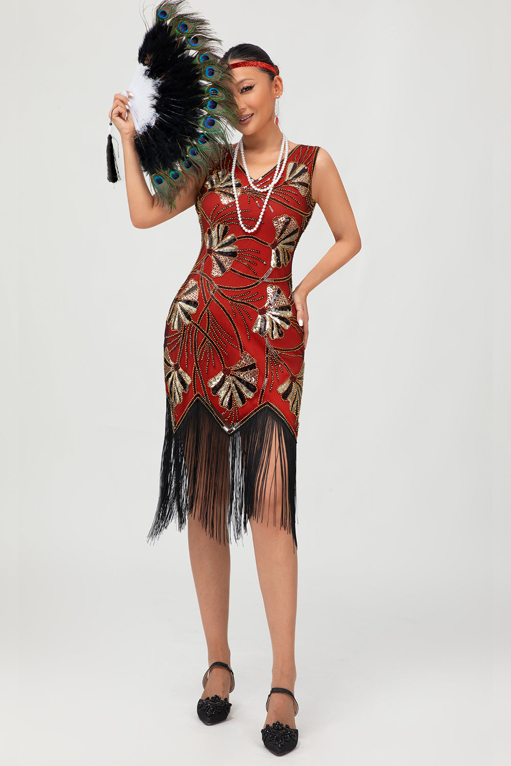 Sparkly Black Golden Fringed 1920s Dress