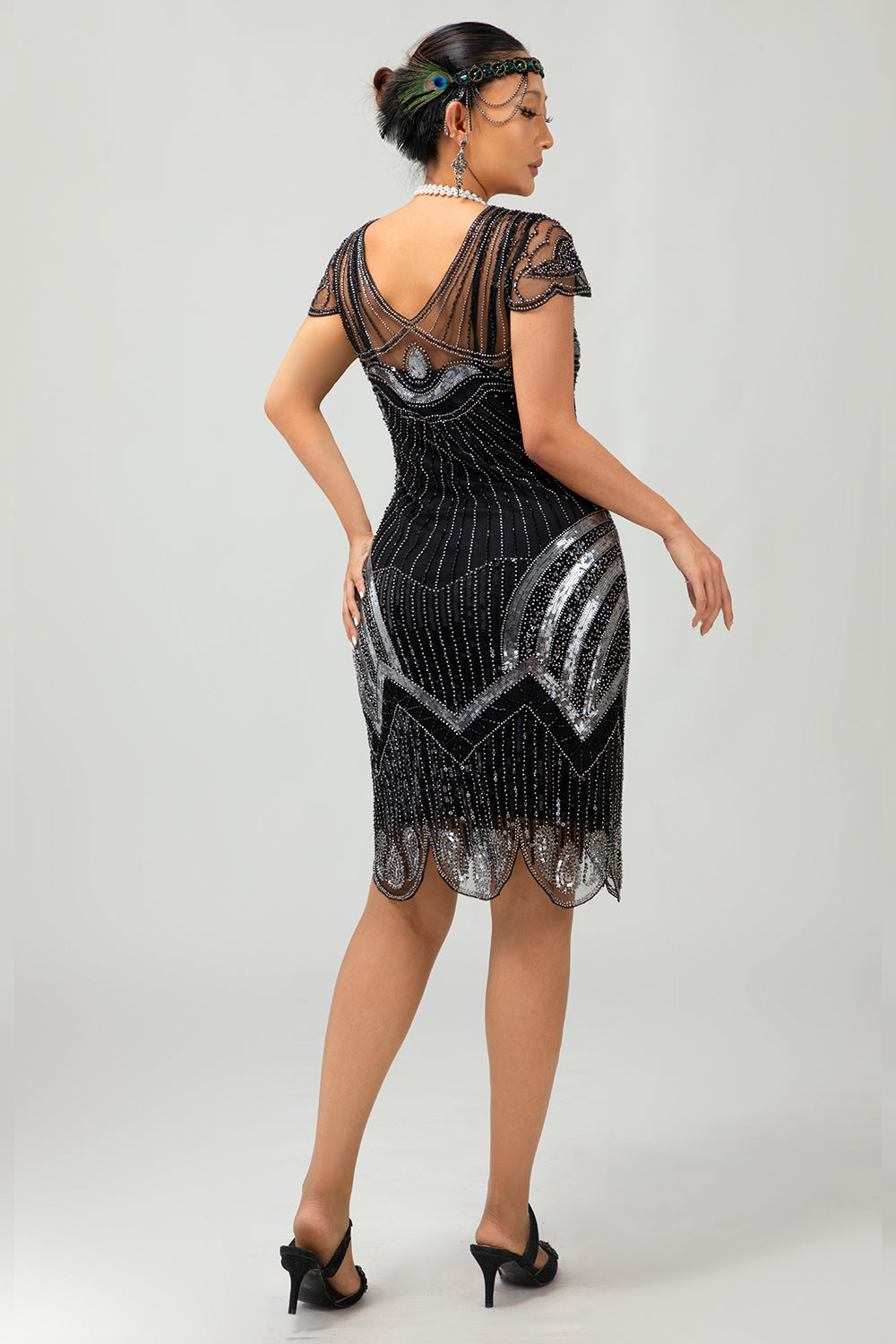 Sparkly Purple Beaded V Neck Short 1920s Dress with Sequins