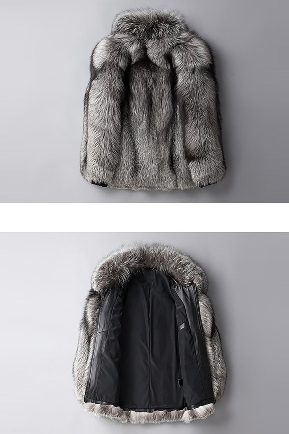 Silver Grey Long Sleeves Men's Faux Fur Coat