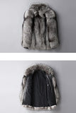 Silver Grey Long Sleeves Men's Faux Fur Coat