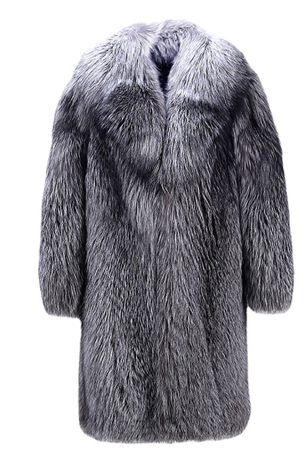 Faux Fur Silver Grey Thickened Lapel Men's Coat