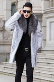 White Long Sleeves Thickened Faux Fur Men's Coat