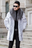 White Long Sleeves Thickened Faux Fur Men's Coat