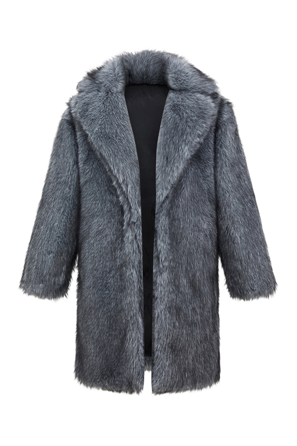 Dark Grey Faux Fur Thickened Lapel Men's Winter Coat