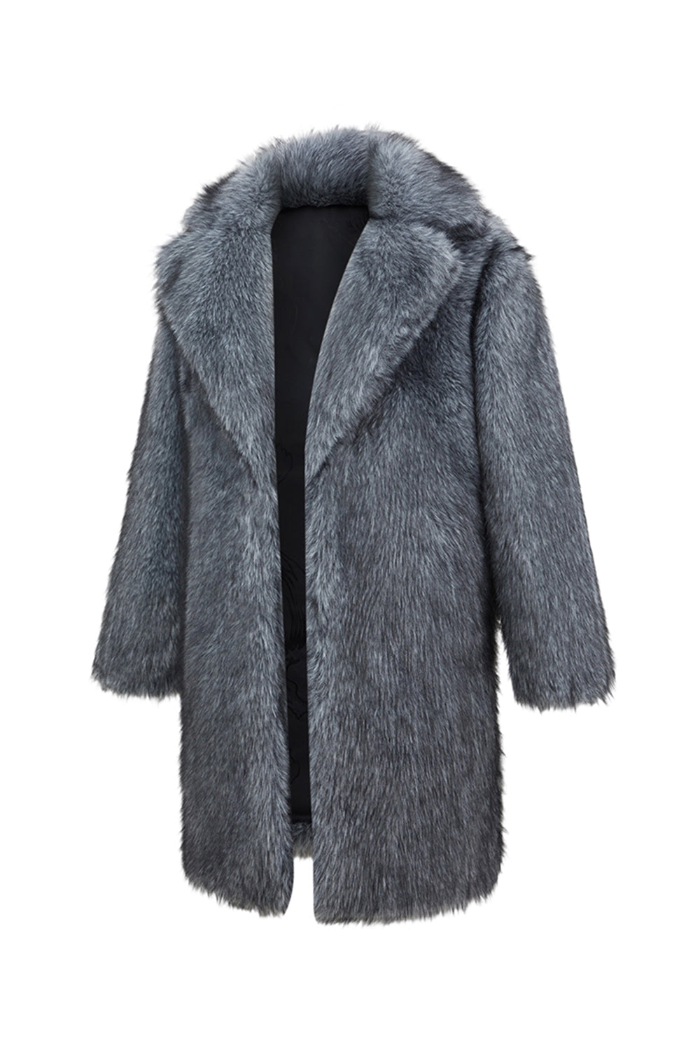 Dark Grey Faux Fur Thickened Lapel Men's Winter Coat