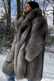 Dark Grey Faux Fur Thickened Lapel Men's Winter Coat