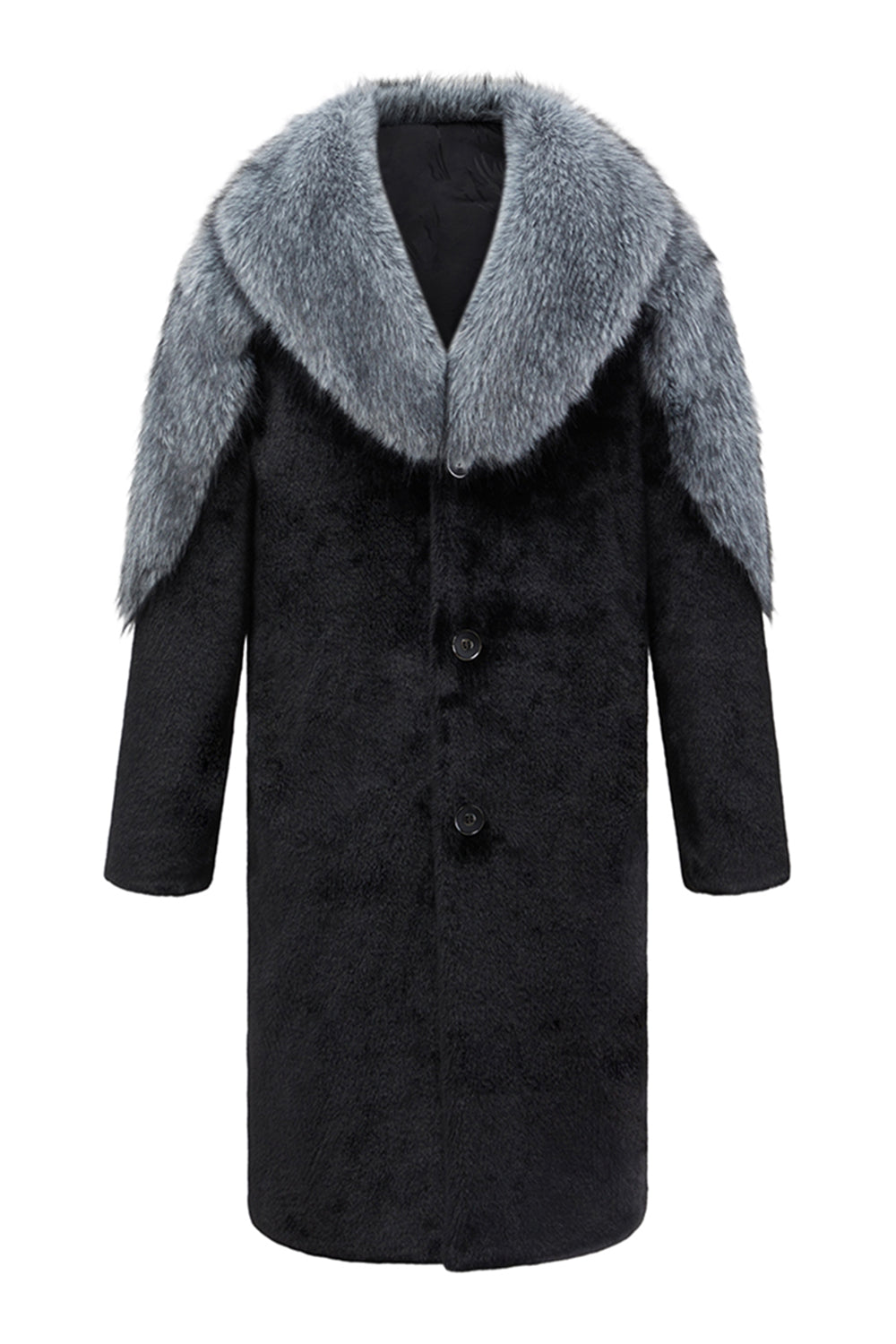 Thickened Lapel Long Sleeves Black Men's Faux Fur Coat
