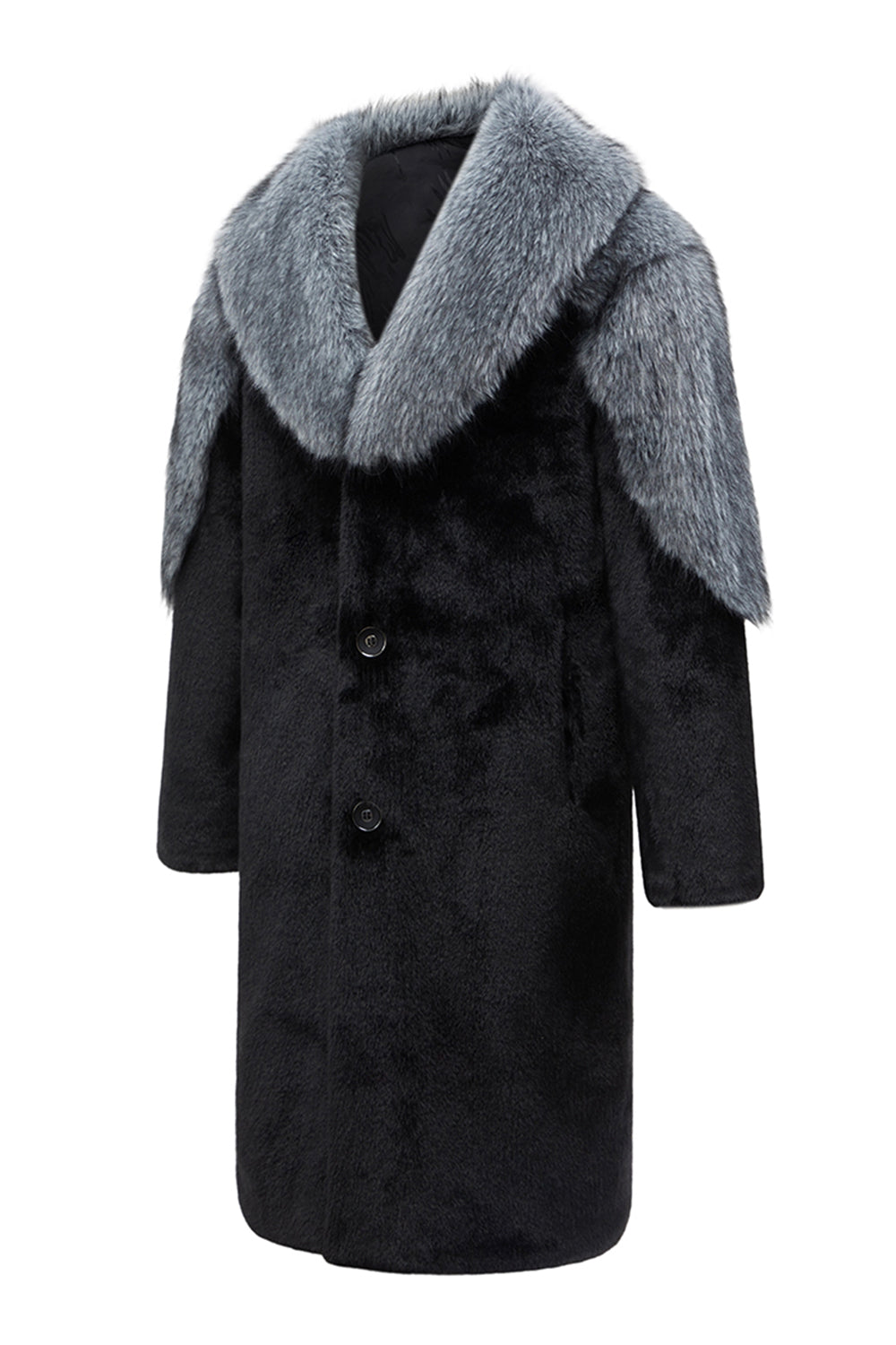 Thickened Lapel Long Sleeves Black Men's Faux Fur Coat
