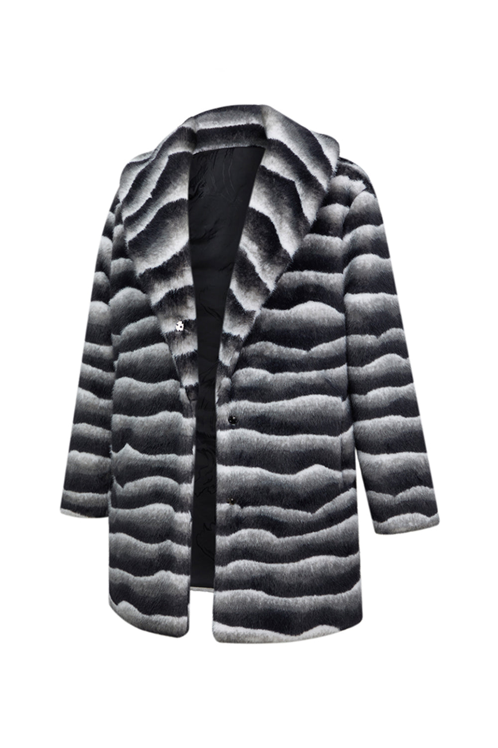 Zebra Dark Grey Warm Midi Men's Faux Fur Coat