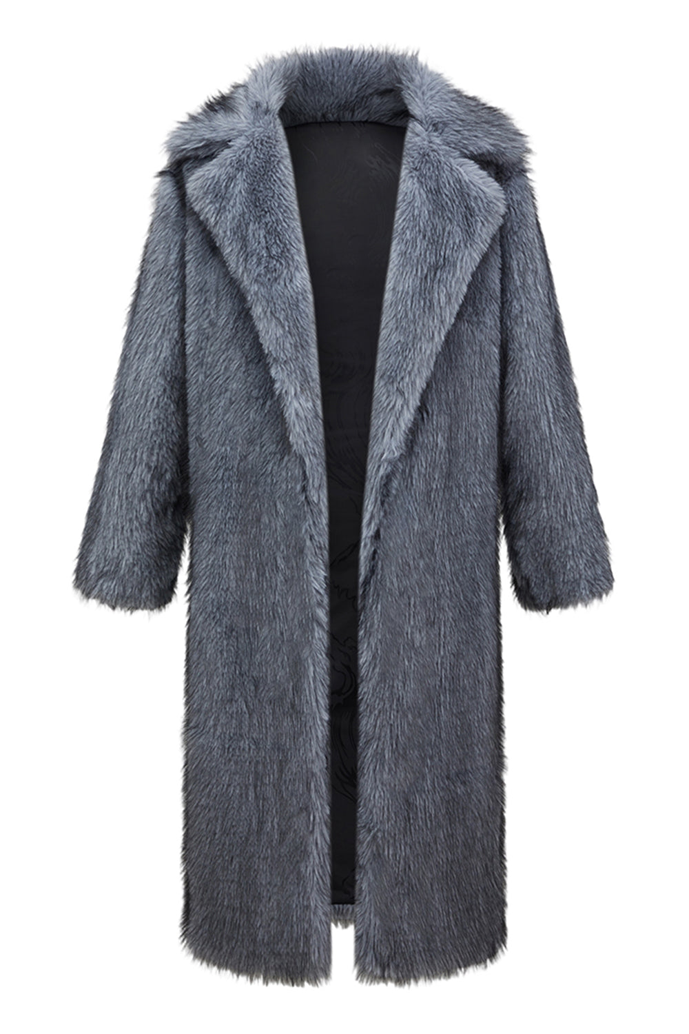 Dark Grey Lapel Faux Fur Men's Long Winter Overcoat