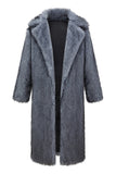 Dark Grey Lapel Faux Fur Men's Long Winter Overcoat