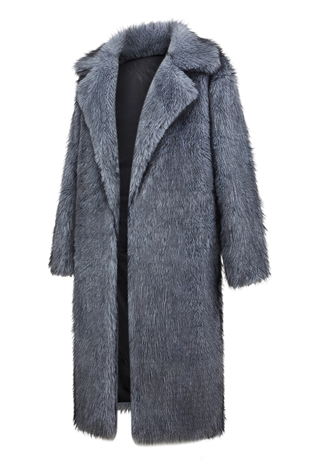 Dark Grey Lapel Faux Fur Men's Long Winter Overcoat