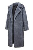 Dark Grey Lapel Faux Fur Men's Long Winter Overcoat