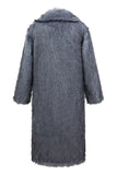 Dark Grey Lapel Faux Fur Men's Long Winter Overcoat
