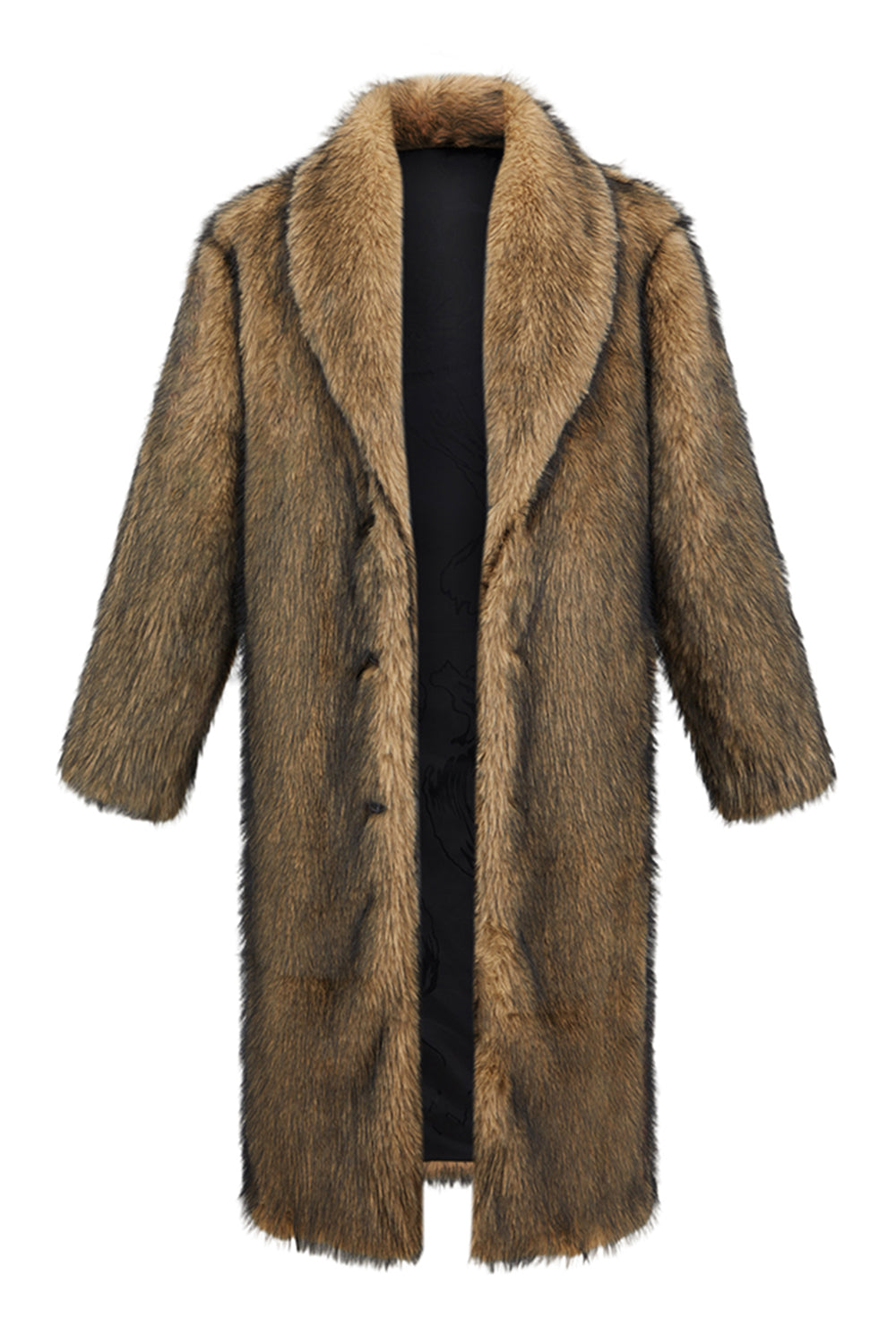 Camel Thickened Faux Fur Men's Warm Coat with Long Sleeves