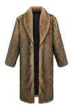 Camel Thickened Faux Fur Men's Warm Coat with Long Sleeves