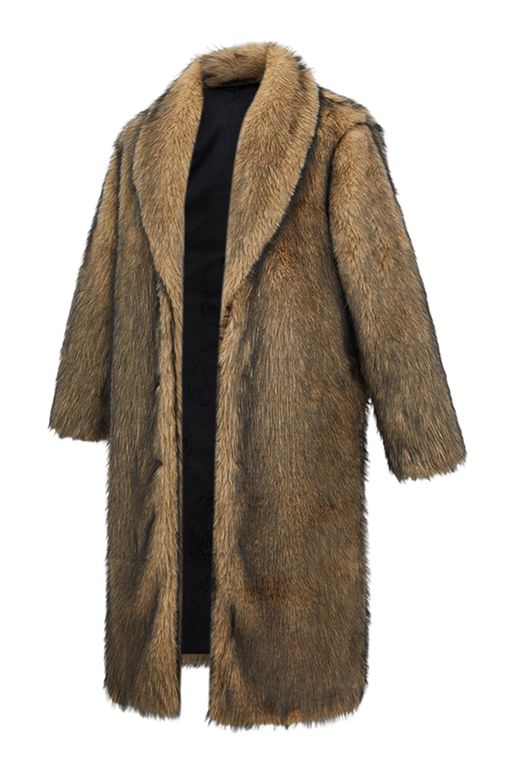 Camel Thickened Faux Fur Men's Warm Coat with Long Sleeves