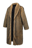 Camel Thickened Faux Fur Men's Warm Coat with Long Sleeves