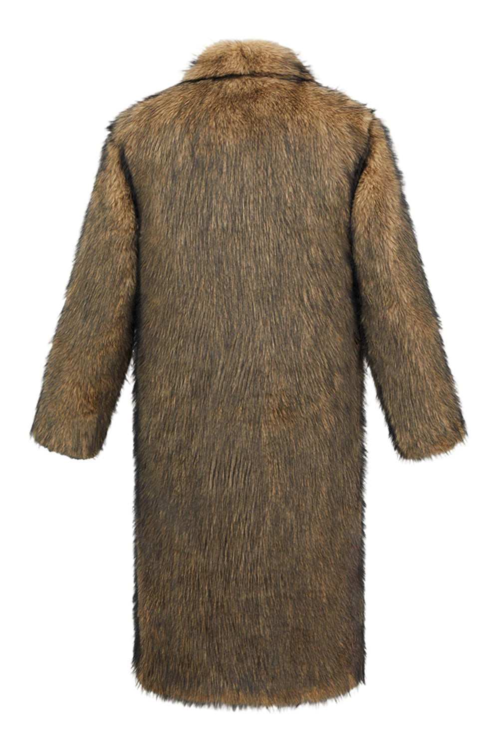 Camel Thickened Faux Fur Men's Warm Coat with Long Sleeves