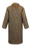 Camel Thickened Faux Fur Men's Warm Coat with Long Sleeves