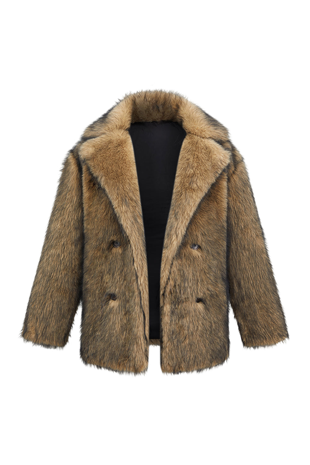 Notched Lapel Camel Long Sleeve Men's Faux Fur Coat