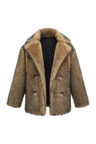 Notched Lapel Camel Long Sleeve Men's Faux Fur Coat