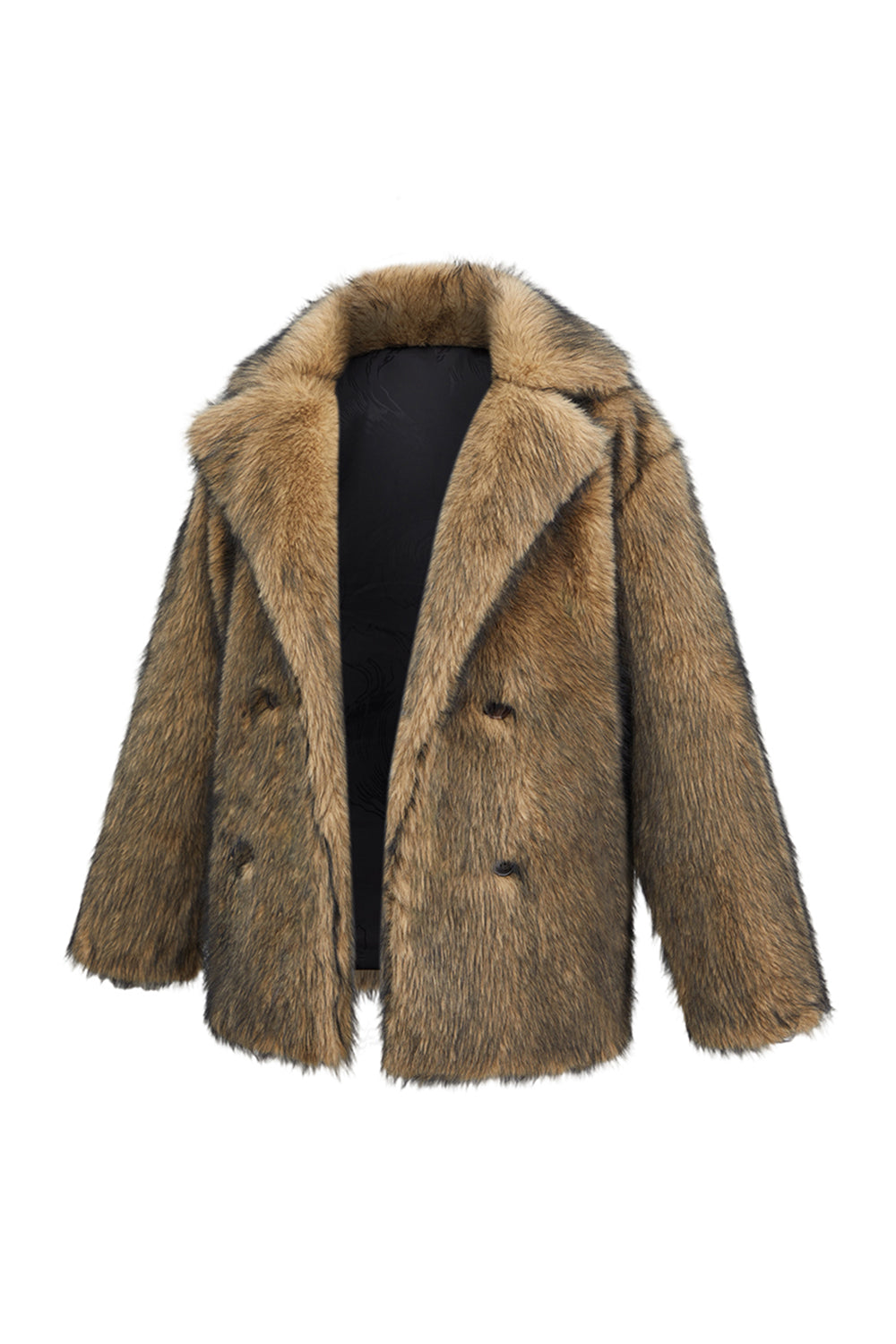 Notched Lapel Camel Long Sleeve Men's Faux Fur Coat