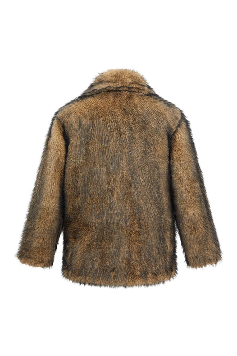 Notched Lapel Camel Long Sleeve Men's Faux Fur Coat