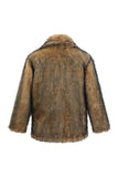 Notched Lapel Camel Long Sleeve Men's Faux Fur Coat