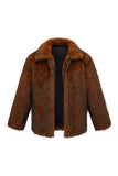 Brown Warm Thickened Faux Fur Short Men's Coat