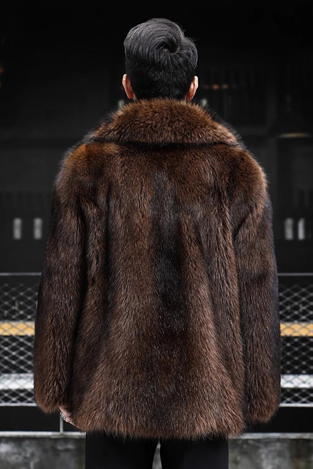 Brown Warm Thickened Faux Fur Short Men's Coat
