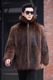 Brown Warm Thickened Faux Fur Short Men's Coat