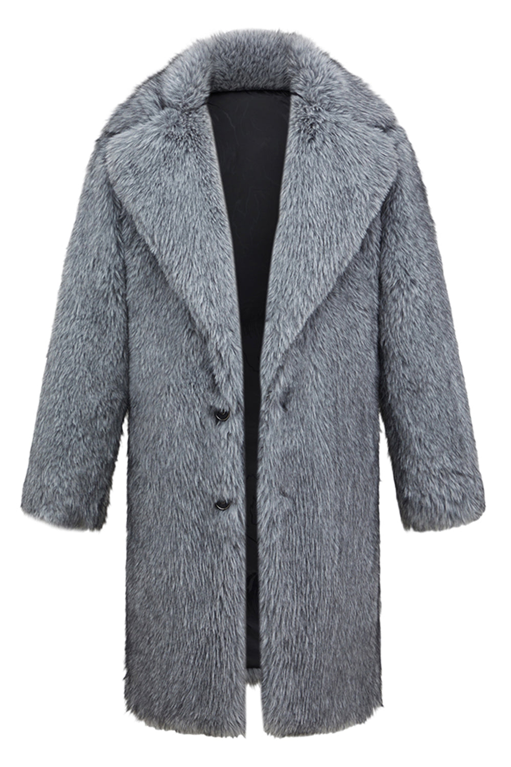 Grey Long Sleeve Notched Lapel Men's Faux Fur Coat