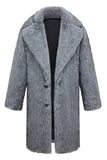 Grey Long Sleeve Notched Lapel Men's Faux Fur Coat