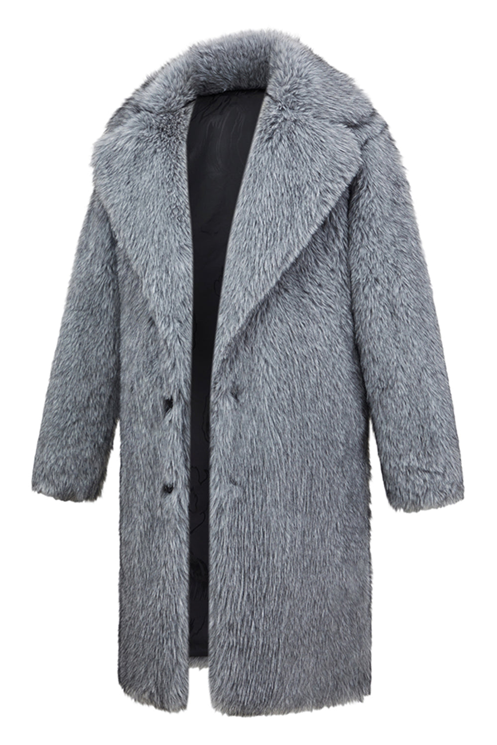 Grey Long Sleeve Notched Lapel Men's Faux Fur Coat