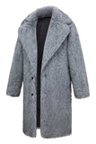 Grey Long Sleeve Notched Lapel Men's Faux Fur Coat