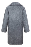 Grey Long Sleeve Notched Lapel Men's Faux Fur Coat