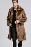 Brown Midi Faux Fur Warm Thickened Men's Coat