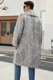 Brown Polo Collar Front Open Maxi Faux Fur Coat