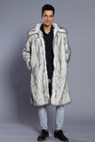White Grey Long Front Open Polo Collar Fur Coat