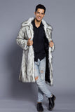 White Grey Long Front Open Polo Collar Fur Coat