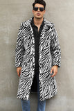 White and Black Straps Long Faux Fur Men's Winter Coat
