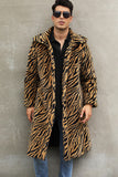 White and Black Straps Long Faux Fur Men's Winter Coat