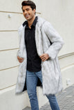 Black Faux Fur Long Warm Winter Men's Coat with Hood