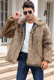 Black Fluffy Faux Fur Winter Men's Coat