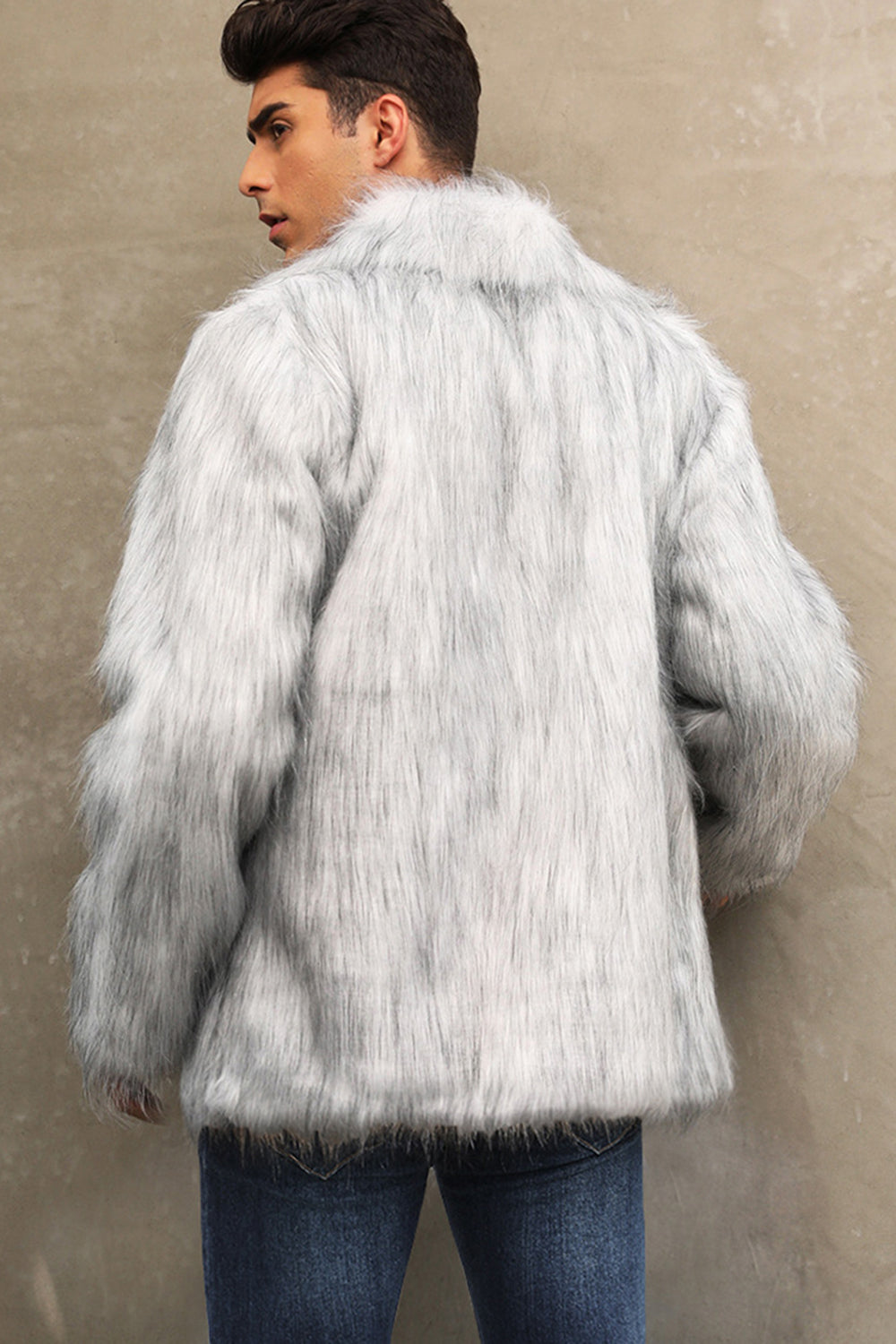 Black Fluffy Faux Fur Winter Men's Coat