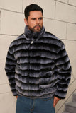 Dark Grey Straps Faux Fur Short Winter Men's Coat