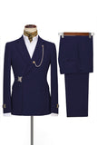Navy Notched Lapel 2 Pieces Slim Fit Formal Suits